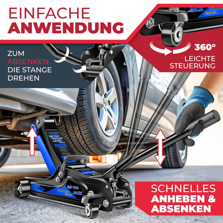 Wagenheber hydraulisch 2,5t Quicklift flach 85-365mm mit Koffer - Bild 5