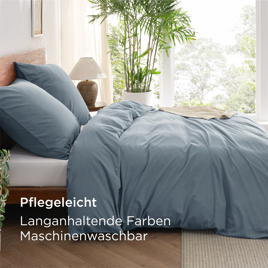 Bettwäsche 135x200 Baumwolle 4-teilig Graublau mit 2 Kissenbezügen - Bild 6