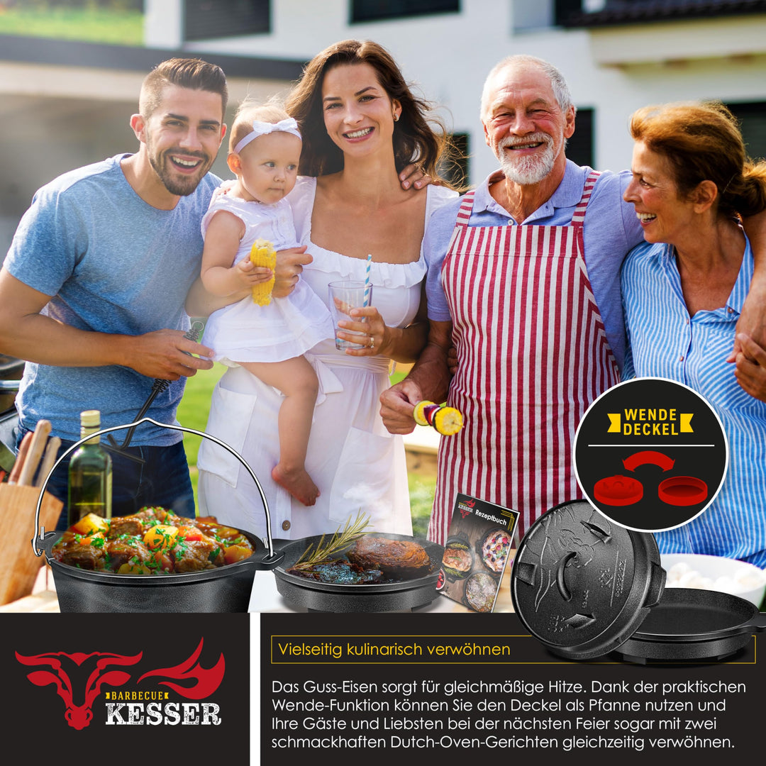 Dutch Oven Set Gusseisen 7,3 Liter mit 2-in-1 Deckel für Outdoor &amp; Indoor - Bild 4
