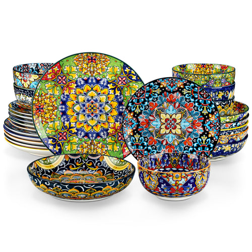 Geschirrset Porzellan 24-teilig Boho-Design für 6 Personen