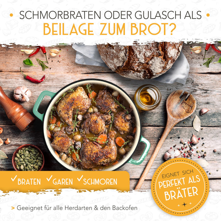 Brotbacktopf Gusseisen emailliert 26 cm mit Gärkorb Rattan - Bild 6