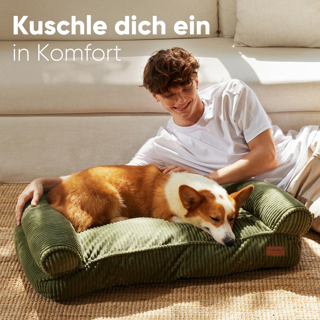 Katzensofa Cord waschbar mit Armlehnen 72x52x22 cm Grün - Bild 4