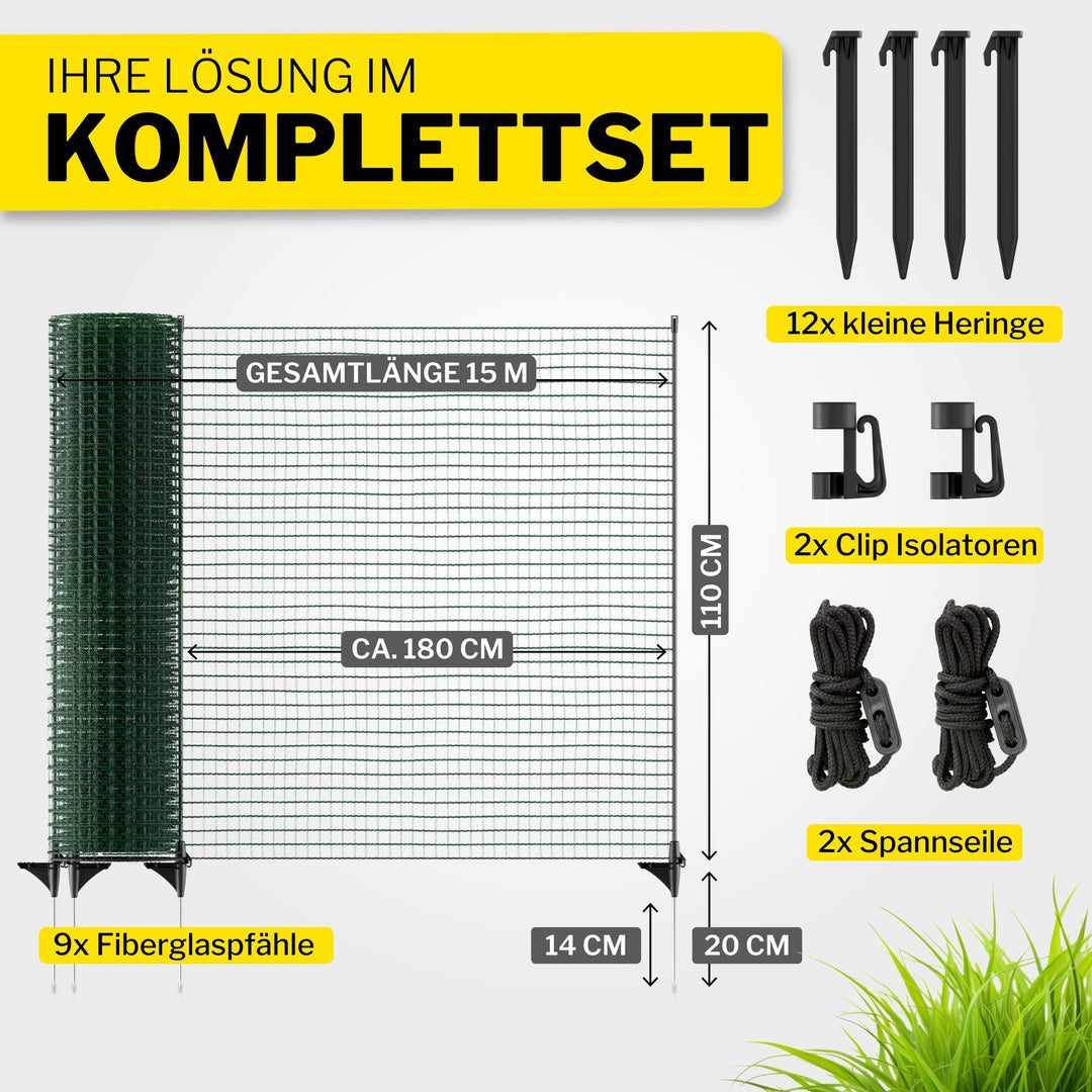 Mobiler Begrenzungszaun 15m x 110cm engmaschig für Garten &amp; Haustiere - Bild 2