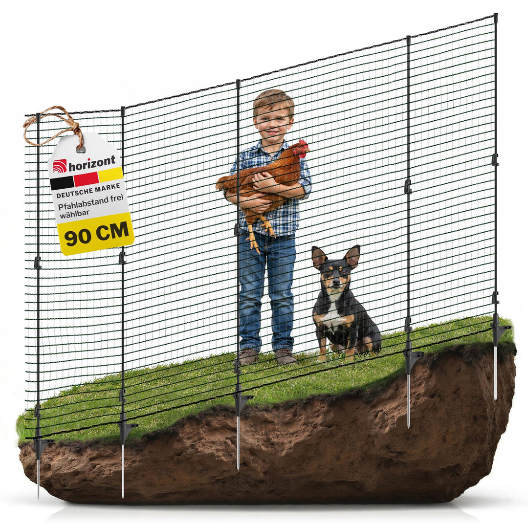 Mobiler Hundezaun Netz 15m x 90cm mit 9 Fiberglas-Pfählen
