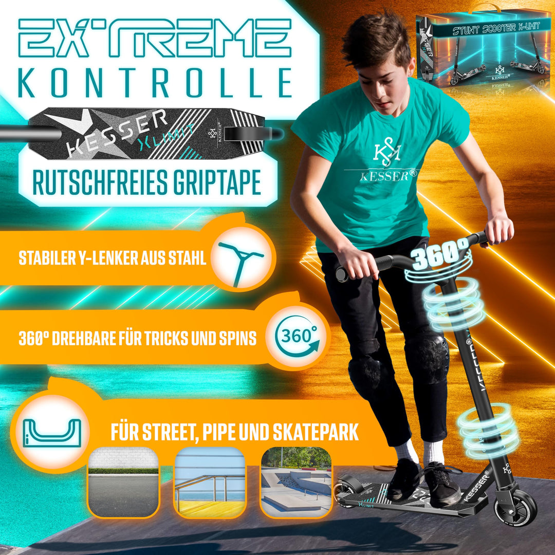 Stunt Scooter 360° Lenkung Aluminium ABEC-9 100mm PU-Räder Kinder Erwachsene - Bild 2