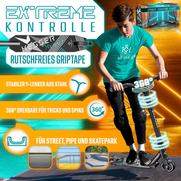 Stunt Scooter 360° Lenkung Aluminium ABEC-9 100mm PU-Räder Kinder Erwachsene - Bild 2