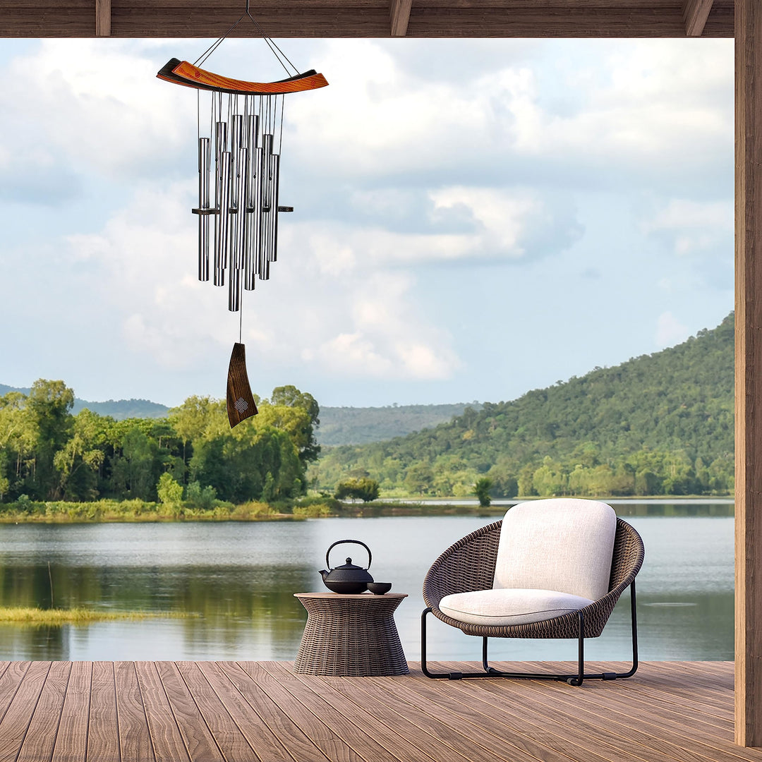 Windspiel Aluminium &amp; Holz Silber Healing Chimes 86x38cm - Bild 2