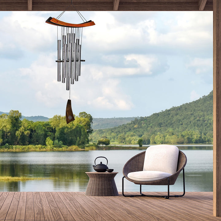 Windspiel Aluminium &amp; Holz Silber Healing Chimes 86x38cm - Bild 2