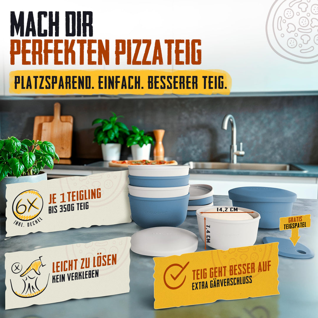 Pizzaballenbox Silikon 6er-Set mit Deckel und Teigspatel - Bild 2
