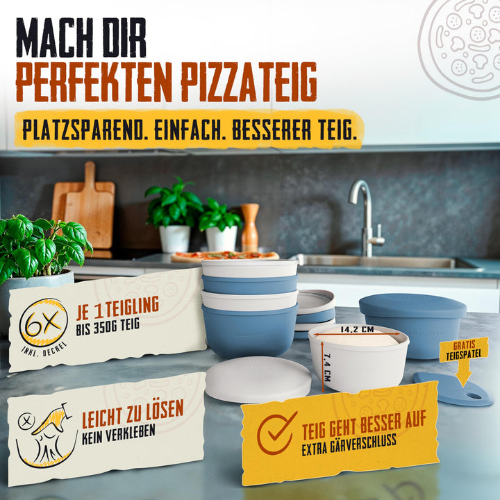 Pizzaballenbox Silikon 6er-Set mit Deckel und Teigspatel - Bild 2