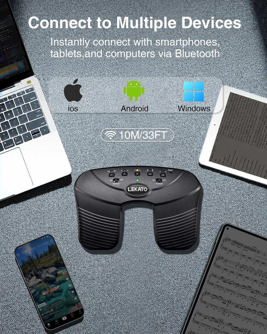 Bluetooth Notenblatt-Umblätterpedal lautlos 5 Modi für Tablet &amp; Handy - Bild 3