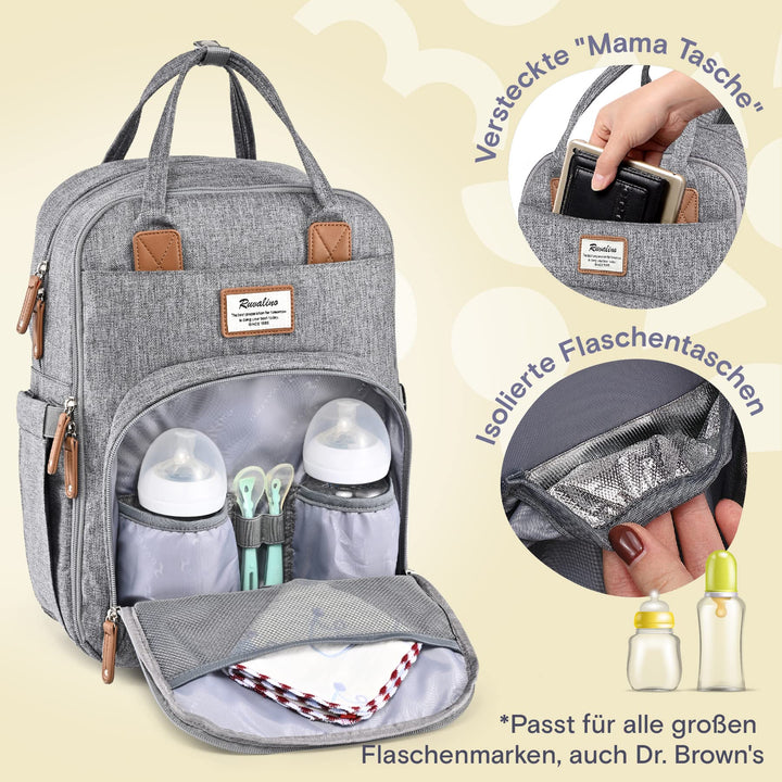 Wickelrucksack mit Wickelunterlage und Schnullertasche 25 l grau - Bild 3