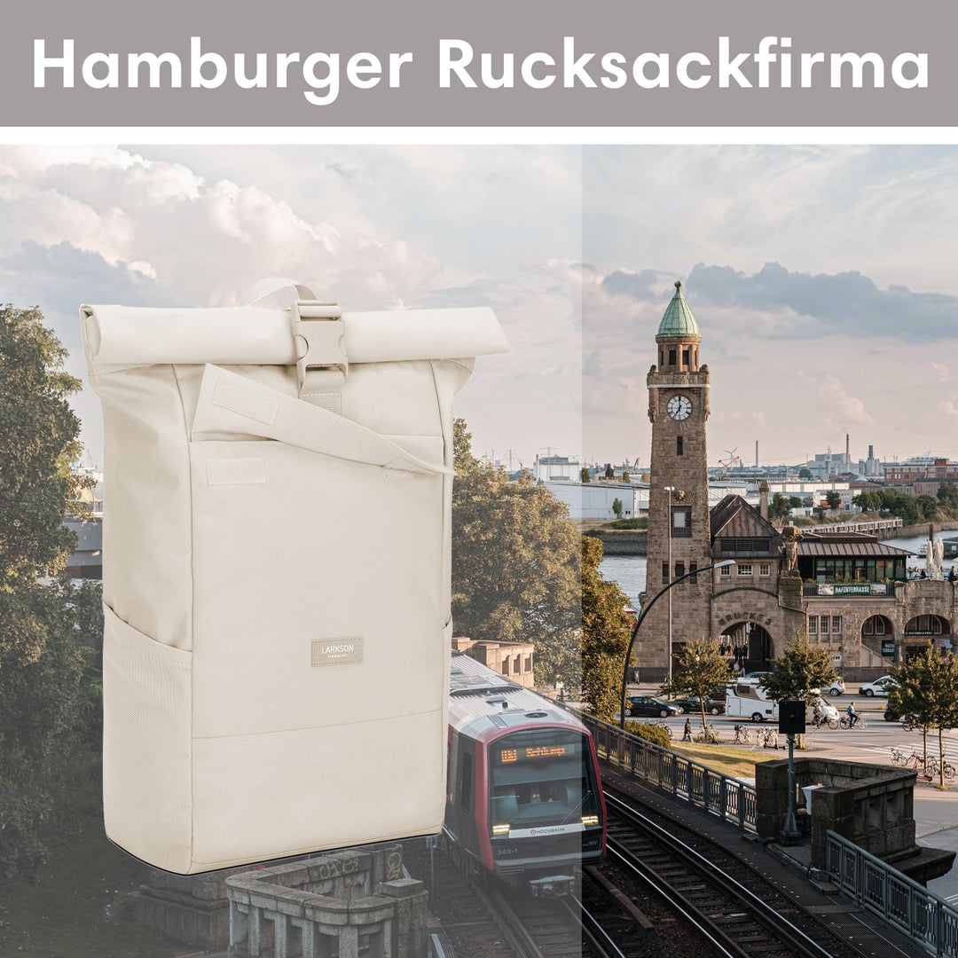 Rolltop Rucksack 16-20 Liter mit Laptopfach wasserabweisend Sand - Bild 8