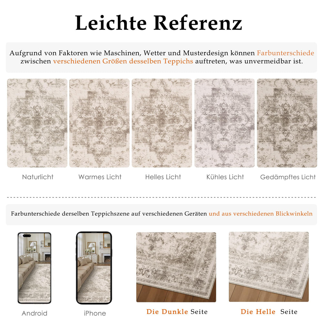 Vintage Teppich Wohnzimmer 240x300 cm waschbar Retro-Muster Beige - Bild 2