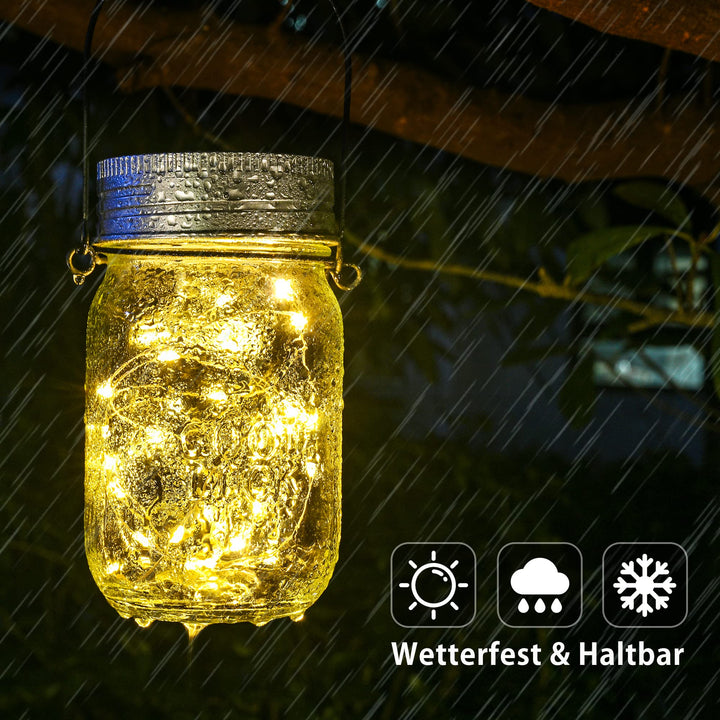 Solar-Einmachglas mit Lichterkette 180 LED 6er-Set warmweiss IP44 - Bild 5