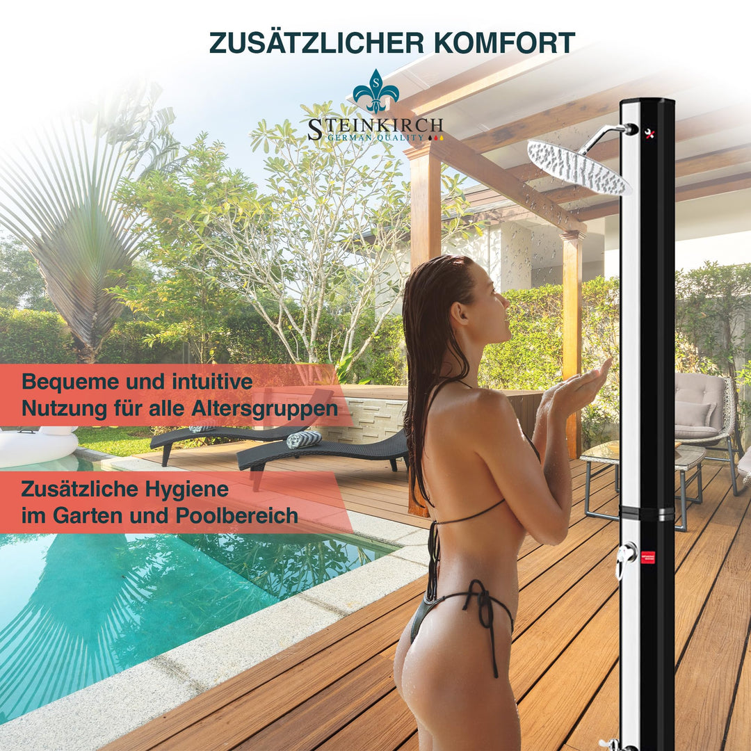 Solar Gartendusche 35 L Edelstahl-Duschkopf Ø 300 mm mit Fussdusche - Bild 4