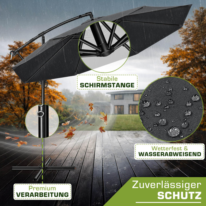 Ampelschirm Ø 300 cm Aluminium UPF 50+ mit Kurbel &amp; Abdeckung - Bild 7