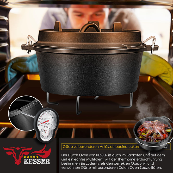 Dutch Oven Set Gusseisen 7,3 Liter mit 2-in-1 Deckel für Outdoor &amp; Indoor - Bild 8