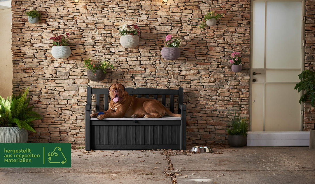 Gartenbank mit Stauraum 265 L Kissenbox Holzoptik 2-Sitzer grau - Bild 7