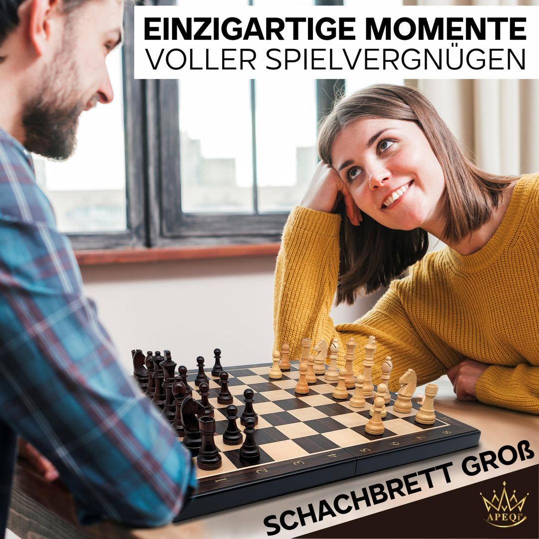 Schachspiel Holz Deluxe klappbar 54x54cm mit 32 Figuren - Bild 8