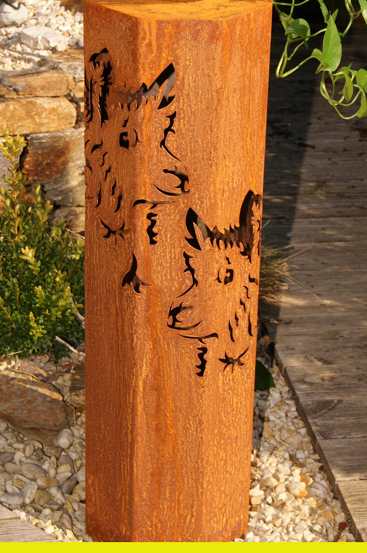 Garten-Stele Edelrost Oktagon mit Alpaka-Motiv und Schale 116 cm - Bild 4