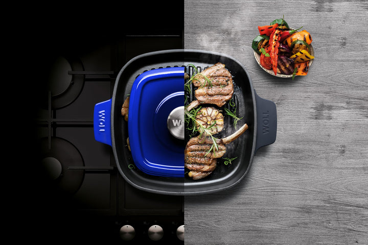 Gusseisen Grillpfanne viereckig 24x24 cm mit Steakpresse Induktion - Bild 7