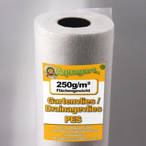 Unkrautvlies Weiss 40m² 250g/m² PES Drainagevlies 1,6m breit