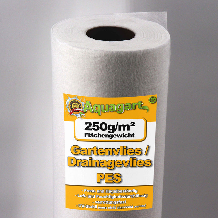 Unkrautvlies Weiss 40m² 250g/m² PES Drainagevlies 1,6m breit