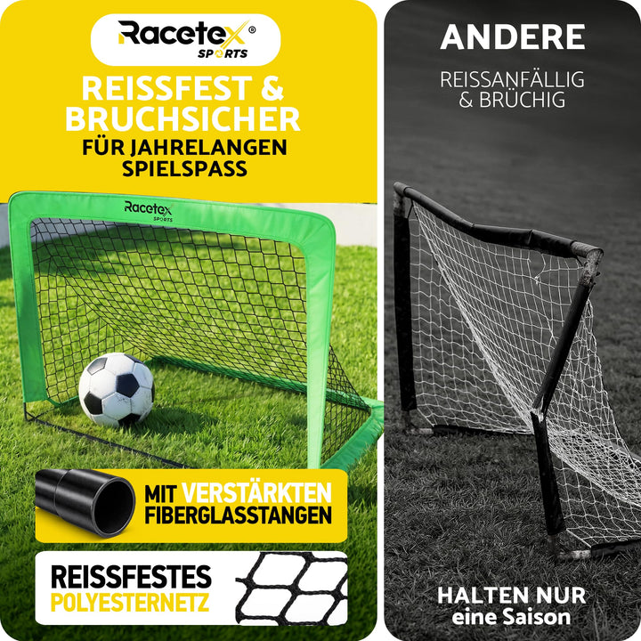 Fussballtor Kinder 2er Set faltbar mit Glasfaserstangen neongrün - Bild 3