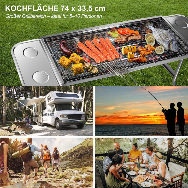 Holzkohlegrill Edelstahl klappbar 74x34x72 cm für 5–10 Personen - Bild 7