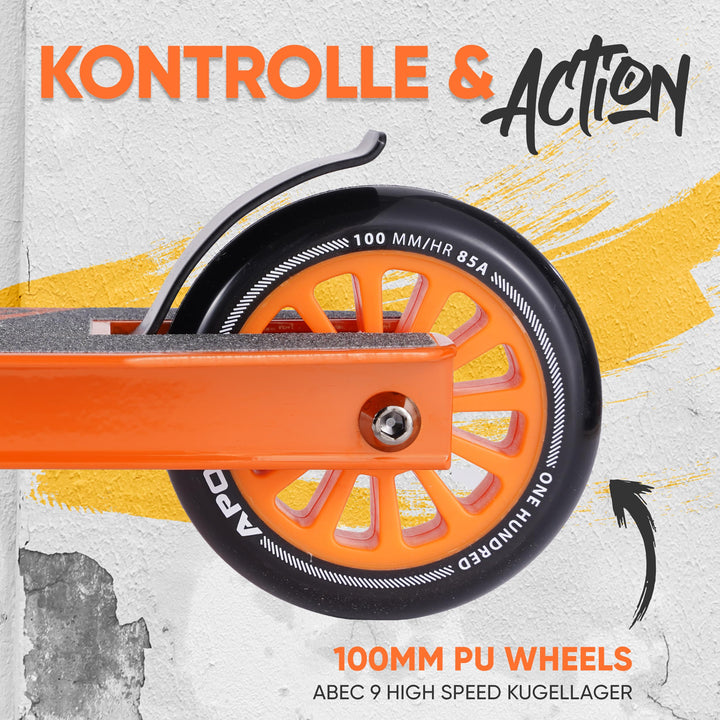Stuntscooter Kinder Aluminium 100mm ABEC-9 ab 6 Jahren Orange - Bild 3