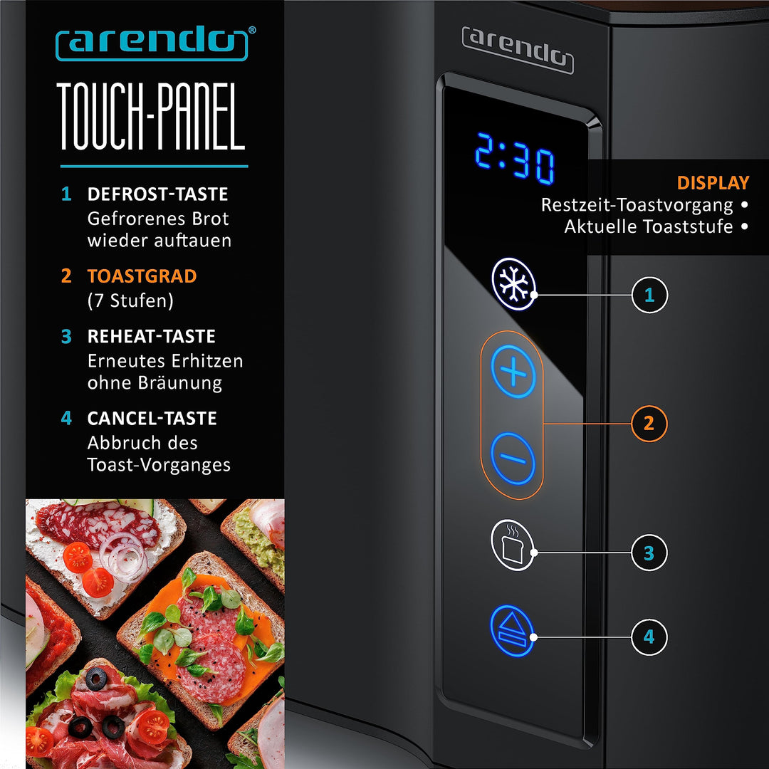 Toaster 2 Scheiben Edelstahl Touchpanel 800W mit Brötchenaufsatz 7 Bräunungsgrade - Bild 3