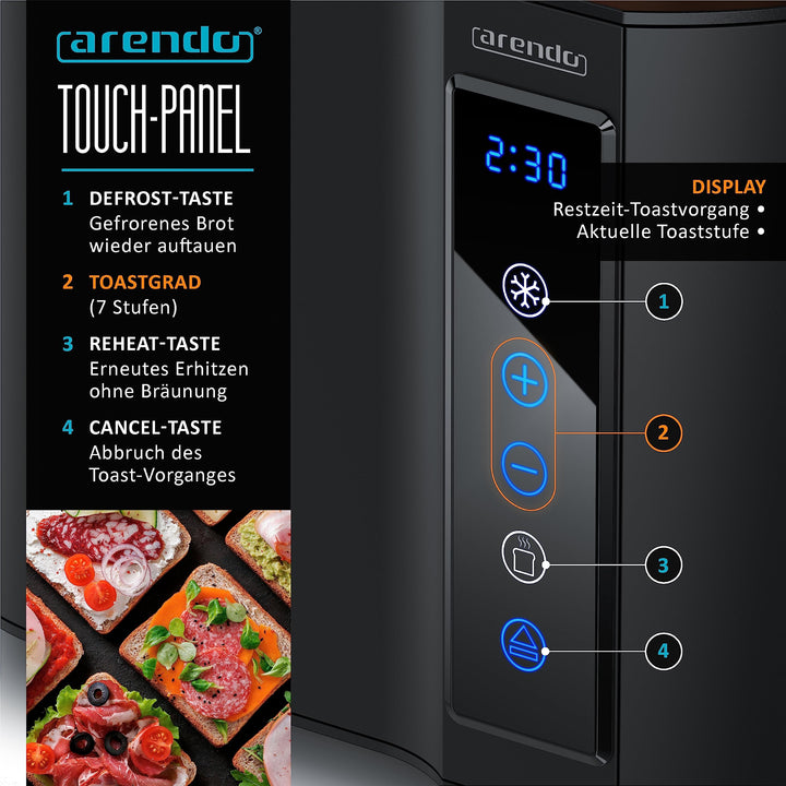 Toaster 2 Scheiben Edelstahl Touchpanel 800W mit Brötchenaufsatz 7 Bräunungsgrade - Bild 3
