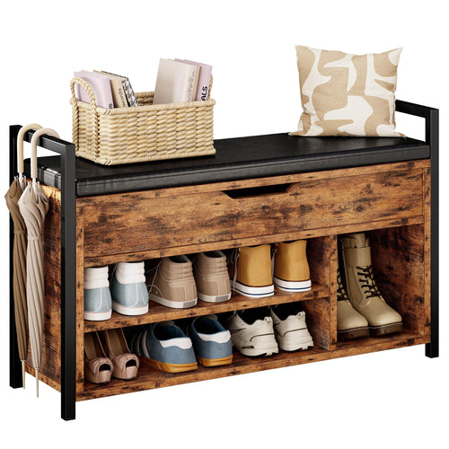 Schuhbank mit Stauraum Kunstleder 100x30x62cm 3 Fächer Flur