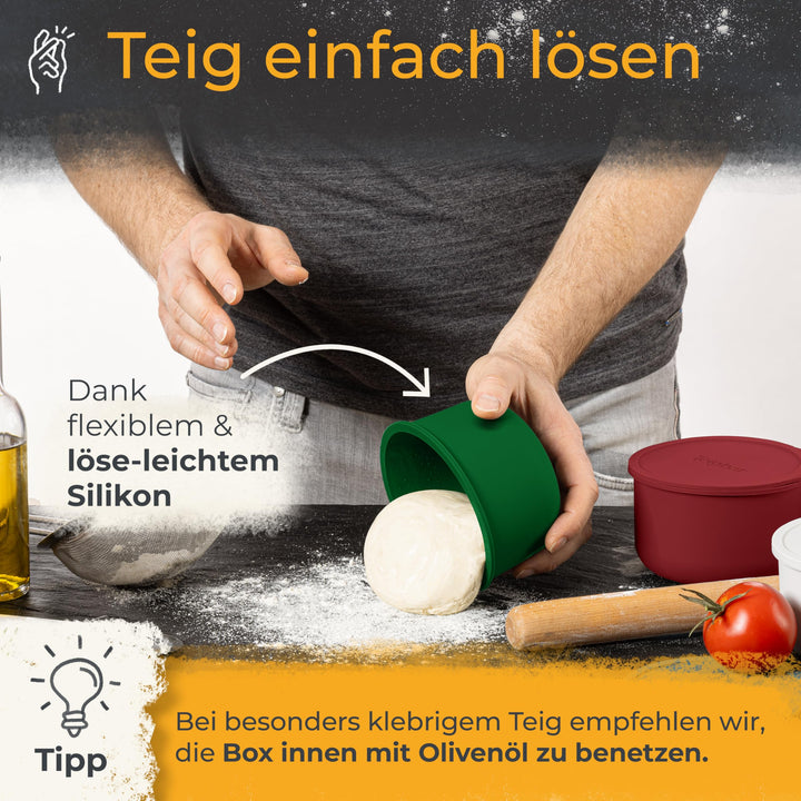 Pizzaballenbox Silikon 6er-Set mit Deckel für bis 350g Teig - Bild 5
