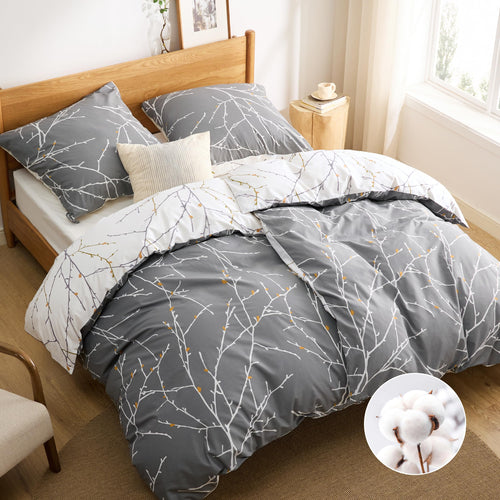 Bettwäsche 135x200 Baumwolle 4-teilig Grau-Beige Öko-Tex