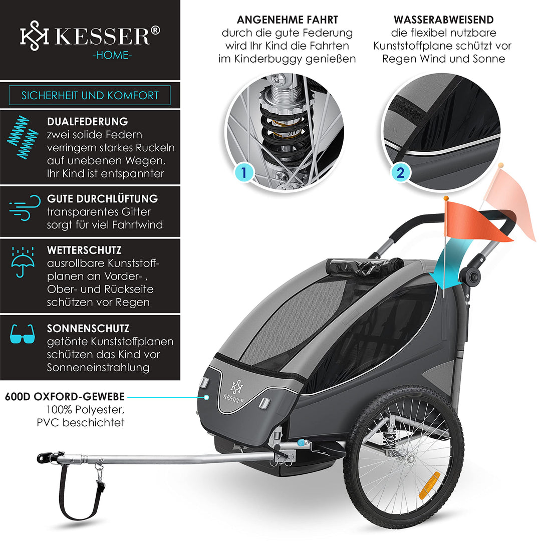 Fahrradanhänger 2-in-1 mit Jogger-Funktion für 1-2 Kinder bis 40 kg - Bild 3