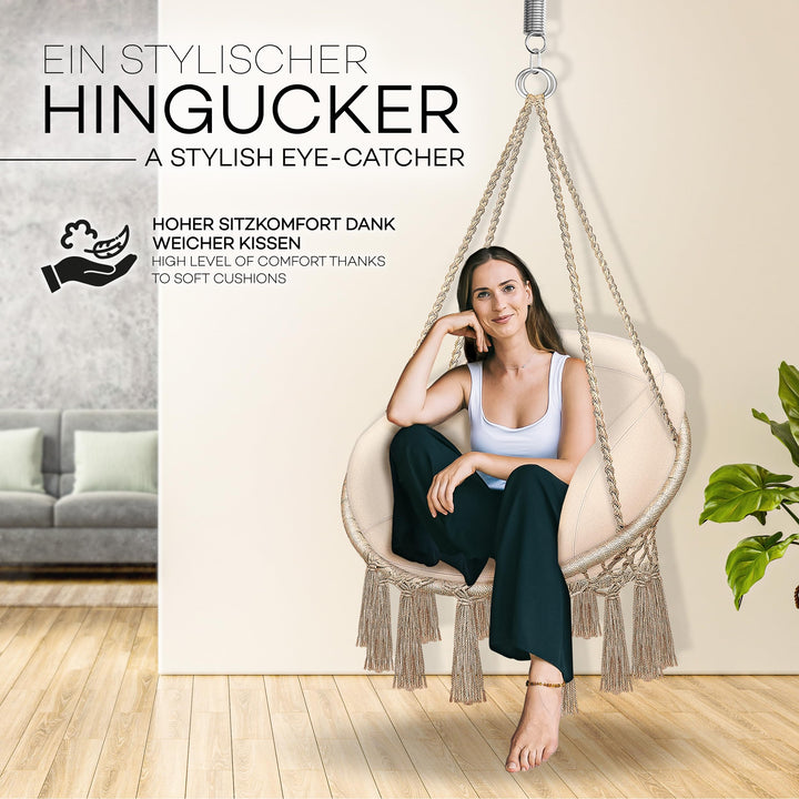 Hängesessel mit Kissen Baumwollgeflecht 200 kg Indoor Outdoor - Bild 6