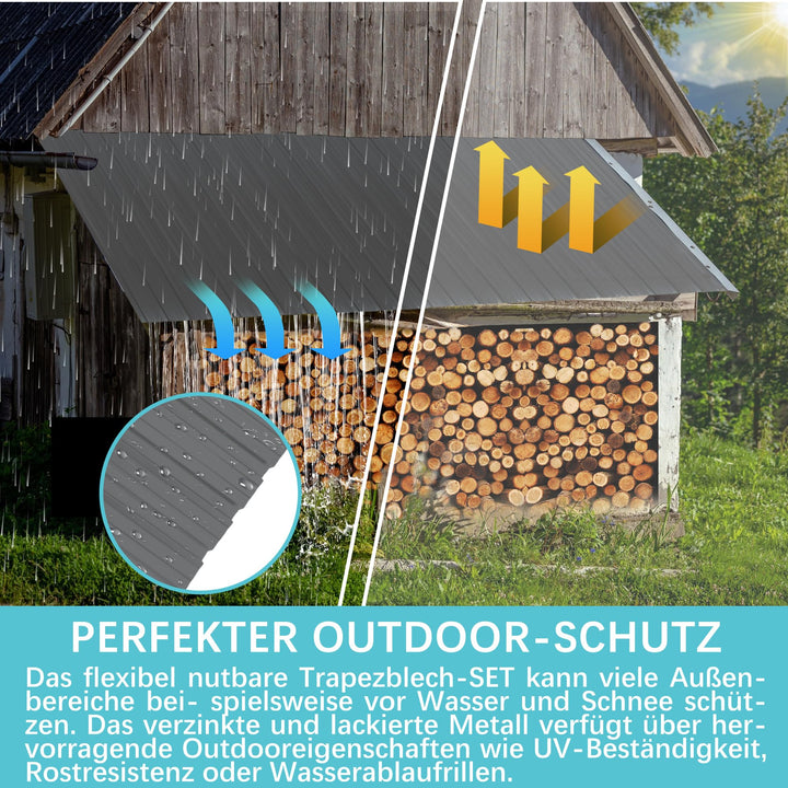 Trapezblech Set 22-teilig verzinkter Stahl 10,12m² für Carport Gartenhaus - Bild 5