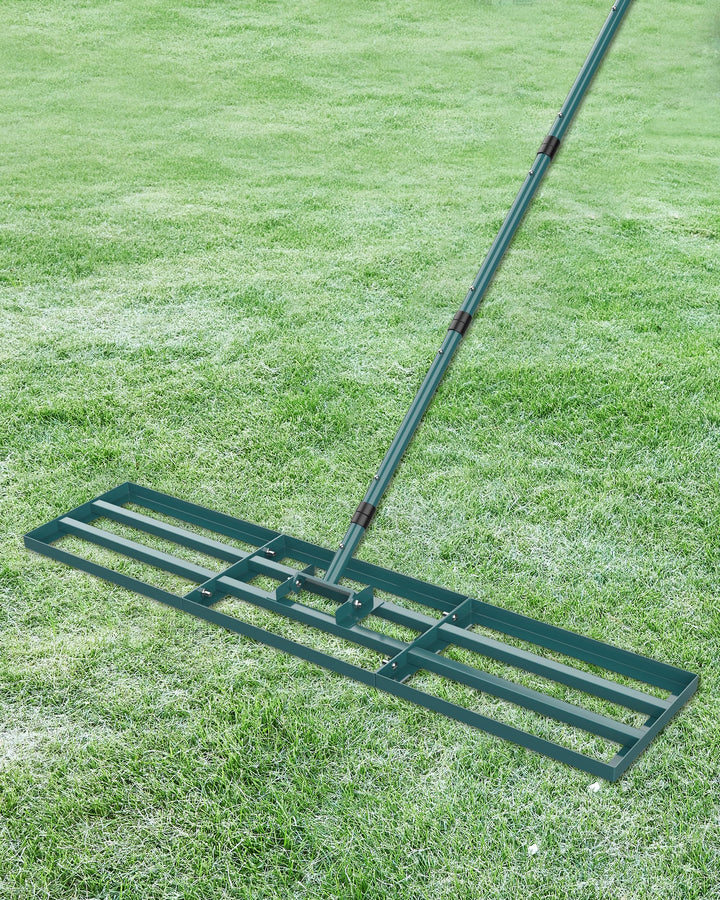 Rasen-Nivellierrechen 114x25cm mit 198cm Stiel für Garten und Rasen