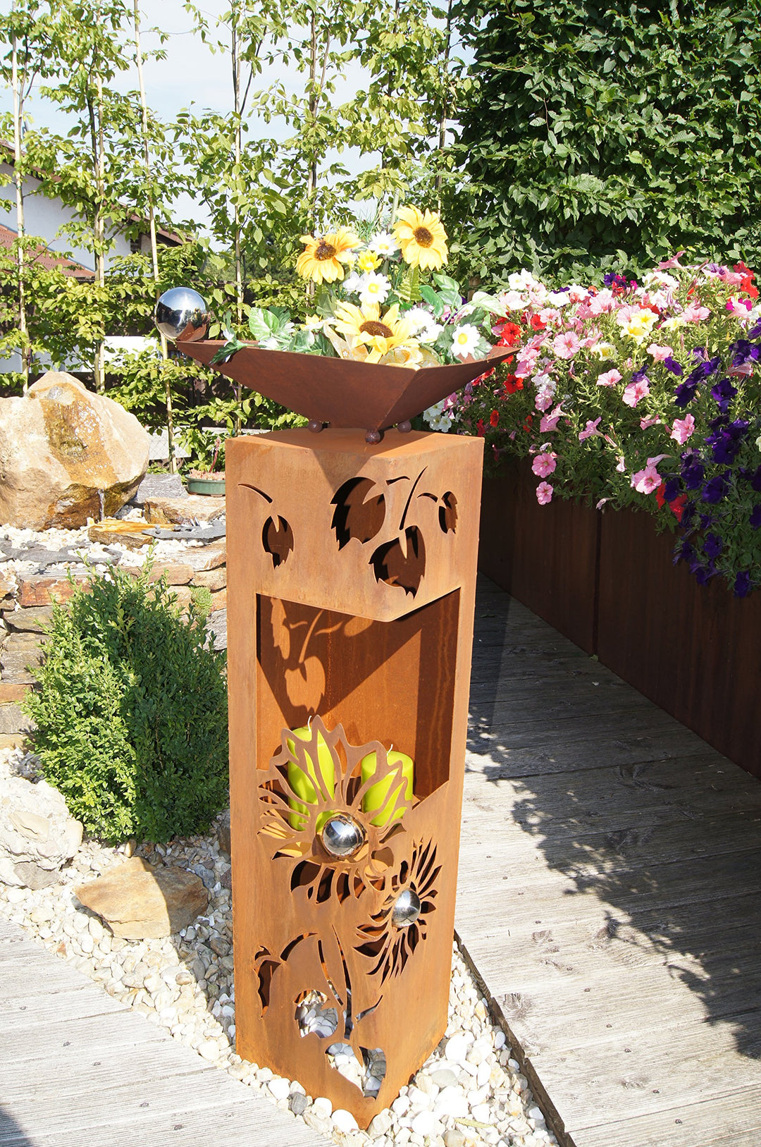 Feuersäule Sonnenblume Edelrost 25x25x100cm für Bioethanol - Bild 4