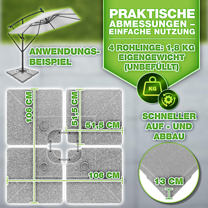Sonnenschirmständer 4-teilig Granit-Grau 90L/120kg für Ampelschirme - Bild 7
