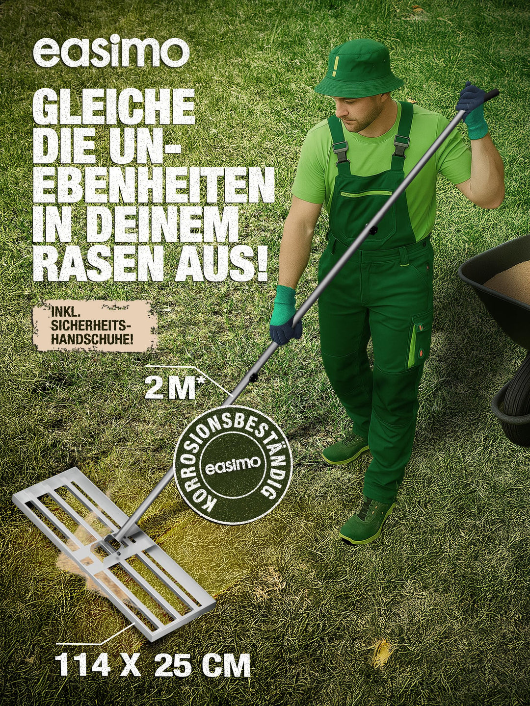 Rasen Rakel Stahl 114x25 cm mit 2,13 m Stiel zur Rasennivellierung - Bild 2