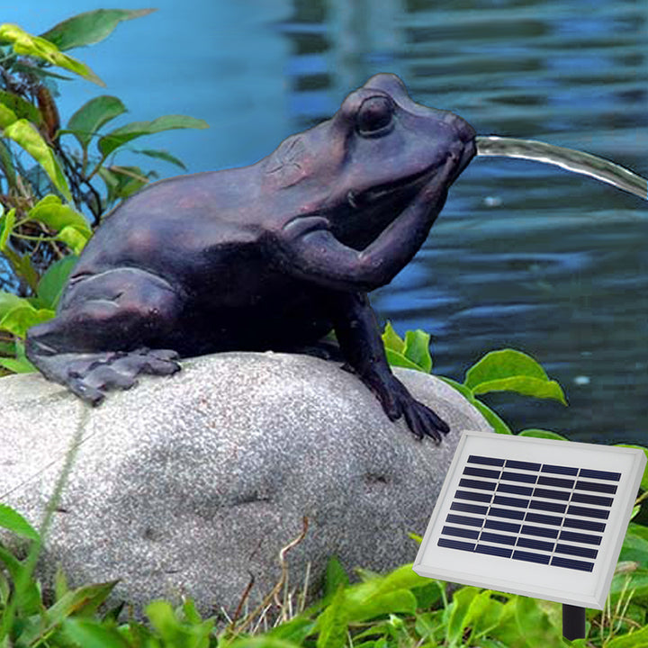 Solar Teichpumpe Frosch-Figur Polyresin Wasserspiel Set mit Solarmodul
