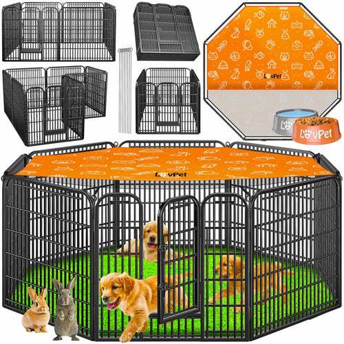 Freilaufgehege Hund XXL 8 Gitter 80x80 cm mit Dach und Tür