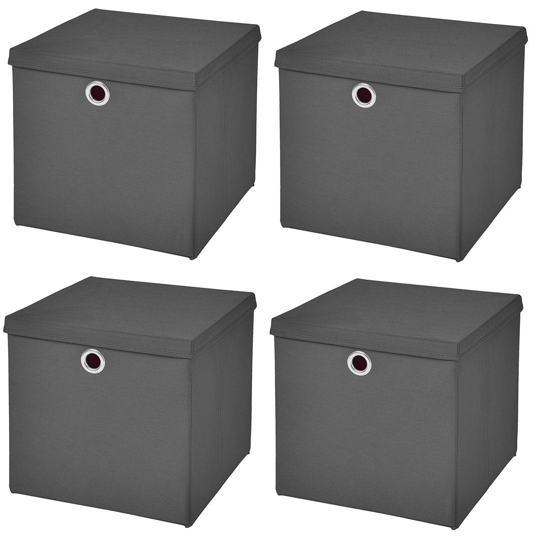 Faltbox mit Deckel Dunkelgrau 28x28x28 cm 22 L 4er-Set Polyester