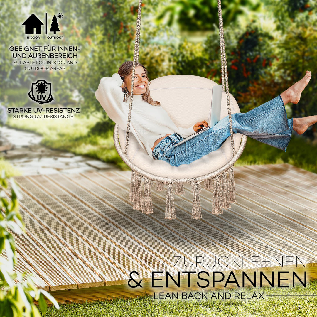 Hängesessel mit Kissen Baumwollgeflecht 200 kg Indoor Outdoor - Bild 7