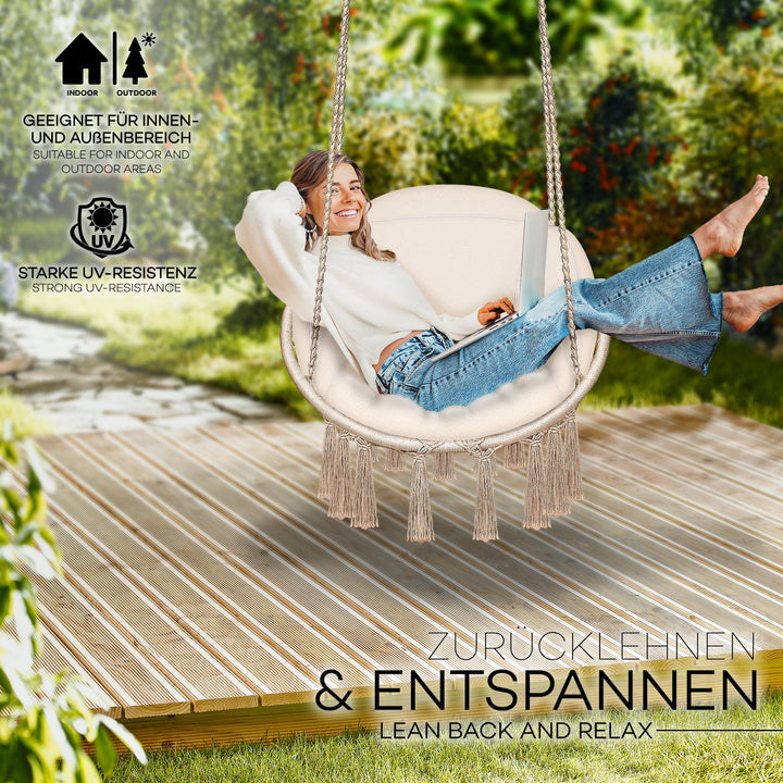 Hängesessel mit Kissen Baumwollgeflecht 200 kg Indoor Outdoor - Bild 7