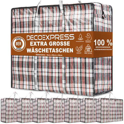 Wäschesack XXL mit Reissverschluss 107L 8er-Set für Kleidung und Bettwäsche