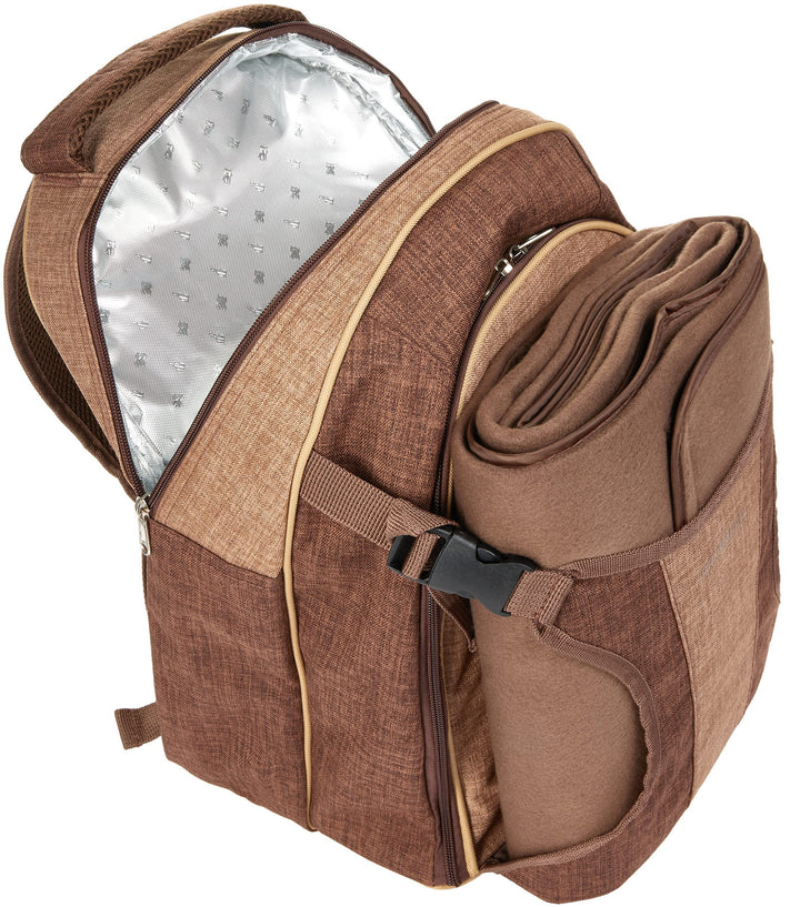 Picknickrucksack 4 Personen mit Kühlfach und Picknickdecke Braun - Bild 2